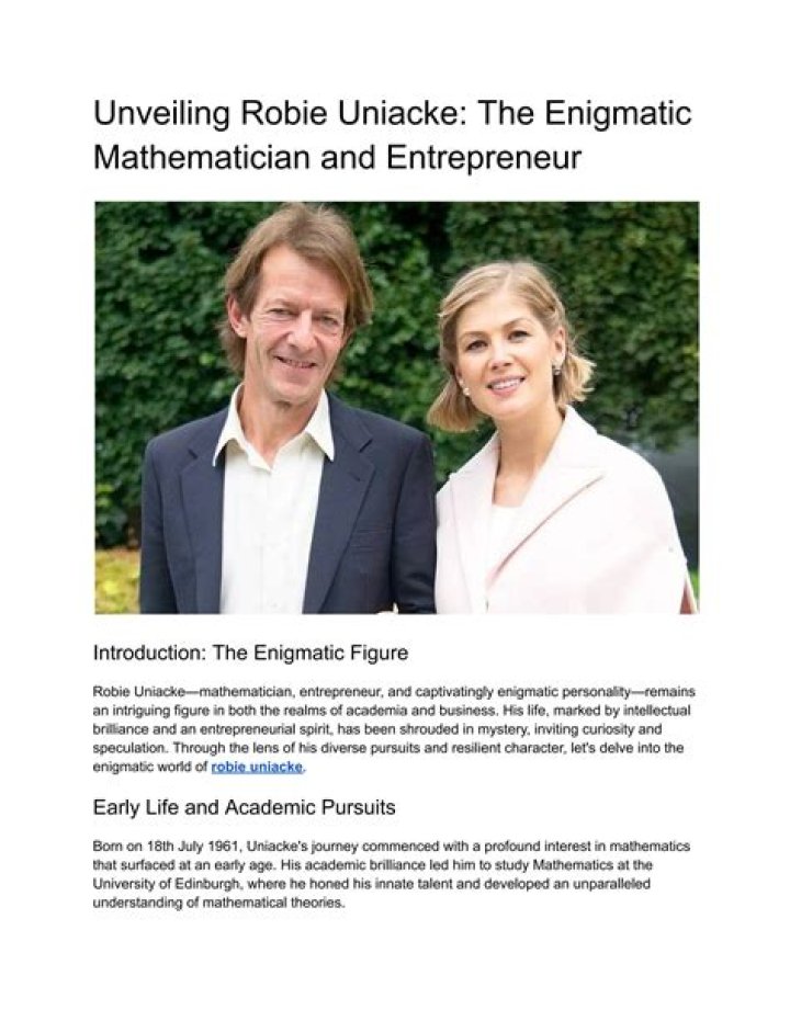 Robie Uniacke: The Enigmatic Life Of A Businessman And Mathematician